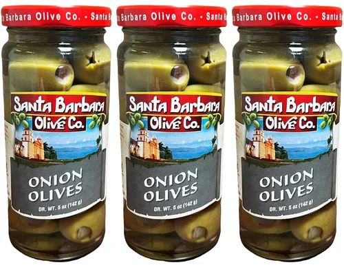 Vista 24 de Aceitunas verdes rellenas de anchoas sin hueso de Santa Barbara, perfectas para tablas de embutidos, ensaladas, pizza y pasta, paquete de 3, 5 onzas