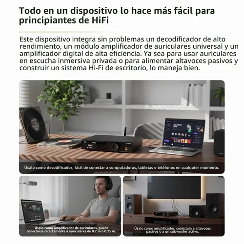 Vista 3 de SMSL AO300 PRO Amplificador de potencia, CS43131 165W DAC Amp, USB/coaxial/Opt/RCA a 2.1 canales altavoz/subwoofer, amplificador de auriculares