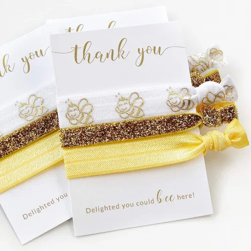 Vista 3 de Bee Party Favors, Hair Ties Bracelets, Gender Neutral Baby Shower Decorations, Birthday Themes for Girls (5 Pack)