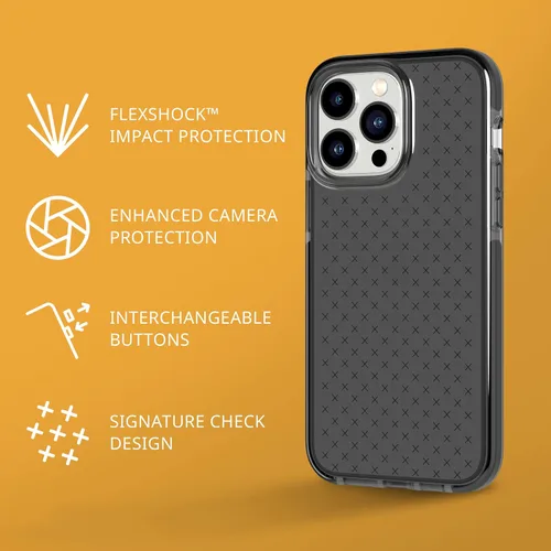 Vista 2 de Tech21 iPhone 14 Pro Max Evo Check – Funda protectora delgada y absorbente de golpes con protección FlexShock Multi-Drop de 16 pies y botones Negro