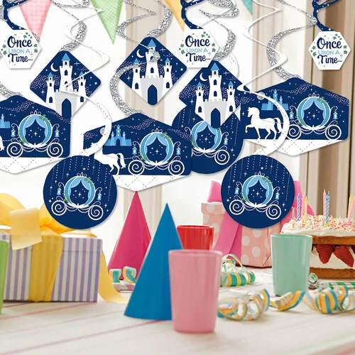 Vista 2 de Big Dot of Happiness Fairy Tale Fantasy - Decoración colgante de fiesta de príncipe real y princesa, remolinos de decoración de fiesta, juego de 40