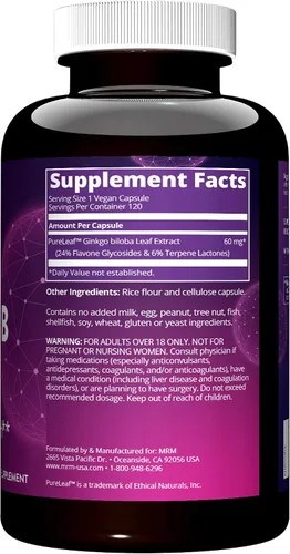 Vista 3 de MRM Nutrition Ginkgo B 60mg Sin gluten + vegano 120 porciones