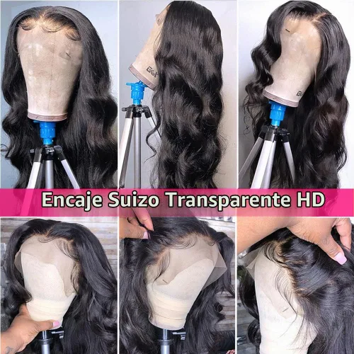 Vista 2 de Pelucas de Encaje Frontal de 24 Pulgadas de Cabello Humano para Mujeres Negras 13x4 Pelucas de Ondas Corporales Sin Pegamento de Cabello Humano