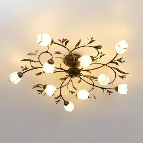 Vista 8 de Luces de techo con 4 luces en forma de rama, de 19.7 pulgadas, estilo retro creativo, lámpara de techo de vid de flores, lámpara de techo