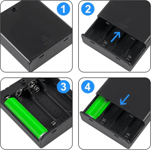 Vista 5 de 4 piezas 4 AA soporte de batería USB hembra Socket 4 AA caja de batería titular con cubierta e interruptor de encendido y apagado
