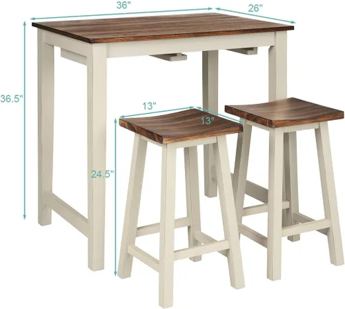 Vista 7 de GIANTEX Juego de comedor de 3 piezas, mesa de pub de altura de mostrador con 2 taburetes de bar, juego de mesa de colección de taberna para sala