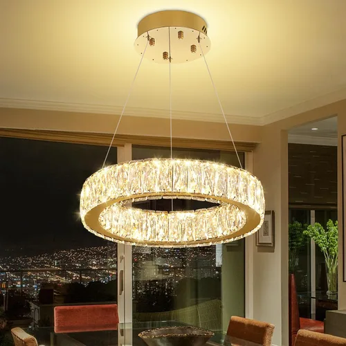Vista 19 de Araña de Cristal LED Moderna Regulable de 8" Anillo Dorado Luminarias Colgantes para Isla de Cocina Comedor Sala de Estar