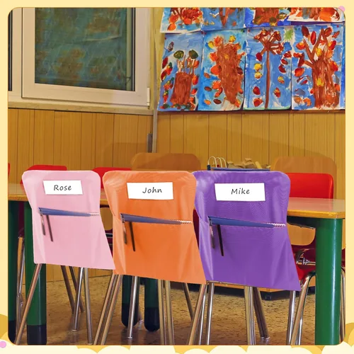 Vista 6 de 12 bolsillos para sillas de 17.3 x 20 pulgadas con ranura para etiqueta para nombre, bolsillo de almacenamiento para asiento trasero, silla de aula