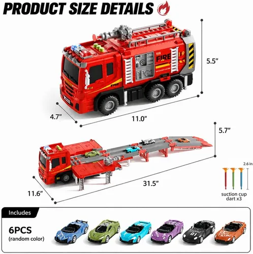 Vista 6 de Fire Truck Toy for Kids Ages 3-5 4-8, 2-in-1 Race Track Set with Launcher