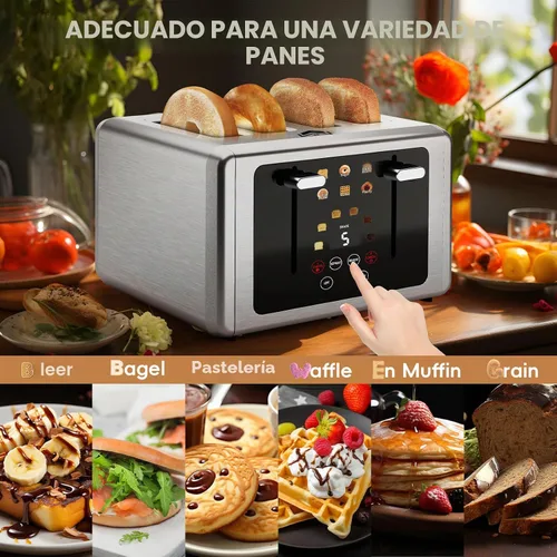 Vista 4 de WUNLY Tostadora digital inteligente con pantalla táctil de 4 rebanadas Platino