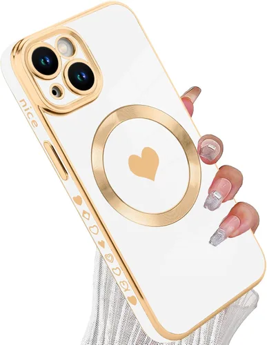 Vista 84 de tharlet Funda Magnética para iPhone 11 [Compatible con Magsafe] Lindo Corazón de Amor de Lujo Chapado Borde Dorado Parachoques con Lente de Cámara