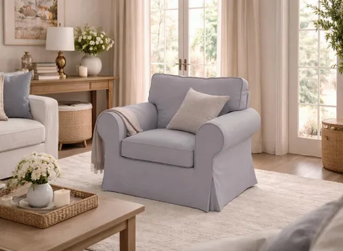 Vista 2 de Funda para silla Ektorp resistente compatible con funda de sofá IKEA Silla Poliéster Gris Claro
