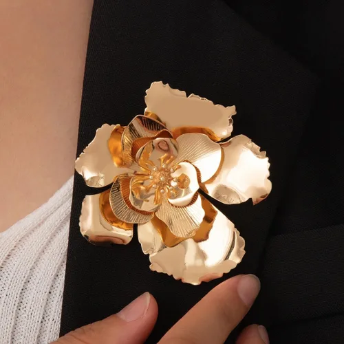 Vista 2 de Gold Flower Brooch Pin for Women Gold Flower Brooch Pin Large Blossom Floral Brooches Holiday Daily Wedding Jewelry