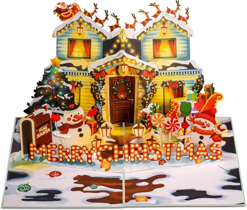 Vista 10 de Paper Love Tarjeta de Navidad desplegable 3D, automóvil, regalo para Navidad o vacaciones, cubierta de 5 x 7 pulgadas, incluye sobre y etiqueta