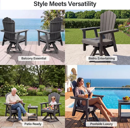Vista 9 de Outdoor Glider Chair, 360° Swivel HDPE Adirondack Rocker Lounge Chair, Gray Gris