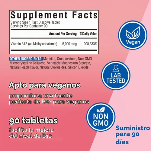 Vista 7 de Complejo de magnesio 10 en 1, 120 cápsulas veganas y vitamina B12 sublingual 5000 mcg, 90 mini tabletas de disolución rápida