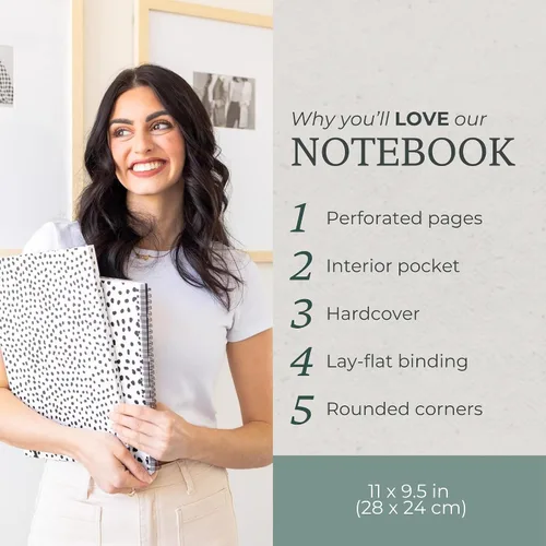 Vista 2 de Steel Mill & Co - Lindo cuaderno de espiral grande con rayas universitarias, 11 x 9.5 pulgadas con tapa dura duradera y 160 páginas forradas, puntos