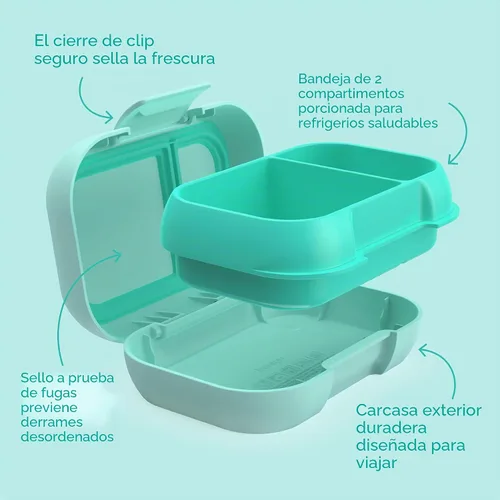 Vista 5 de Bentgo Snack para niños a prueba de fugas de 2 compartimentos estilo bento Aguamarina