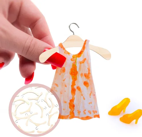 Vista 2 de Toddmomy 20 perchas de madera para muñecas, mini perchas para muñecas para accesorios en miniatura (4.7 in)