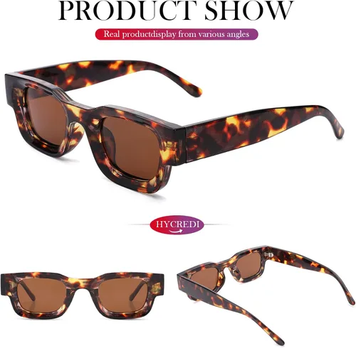 Vista 5 de Hycredi Gafas de sol rectangulares gruesas para mujeres y hombres, lentes de sol polarizados cuadrados gruesos y retro de los años 90, protección