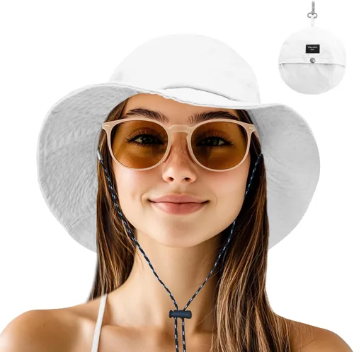 Vista 8 de NPJY Packable Sun Bucket Hat for Women Outdoor Waterproof Rain Hat Blanco (plegable)