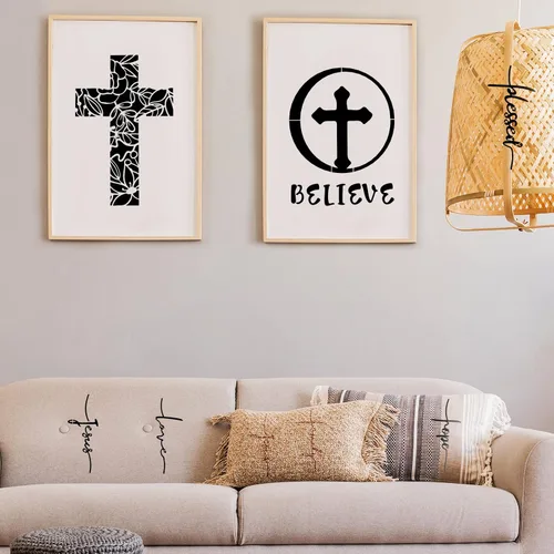 Vista 7 de Tinlade Juego de 9 plantillas de cruz cristianas, plantillas cristianas Believe Jesús Perdonado, Cruz Religiosa, Reutilizable, Plantilla de Pintura