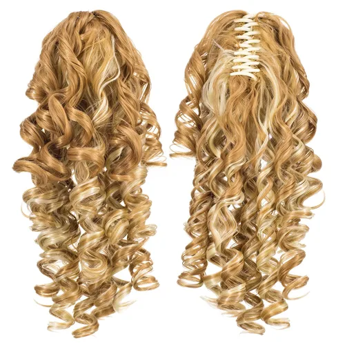 Vista 20 de 12-Pulgadas Extensiones de Cola de Caballo Cortas con Rizos de Tornillo y Pinza de Gancho Extensiones de Cabello Sintético con Cordón Extensiones