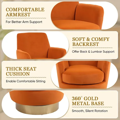Vista 5 de Silla giratoria de 360°, silla giratoria de barril moderna y acogedora de 28.3 pulgadas, sofá redondo de peluche, cómoda silla de lectura pequeña