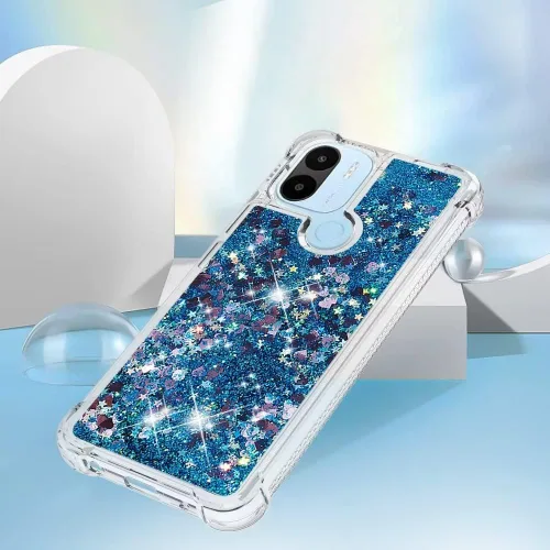 Vista 3 de Funda de silicona transparente con purpurina para Xiaomi Redmi A1 Bling Liquid Clear Star Heart Silicone Bumper a prueba de golpes, funda Azul