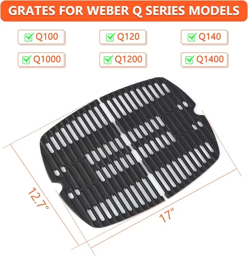 Vista 2 de 7644 Rejillas de parrilla para Weber Q100, Q1000, Q1200, Q120, Q1400, 516001, 516002, 50060001, 51010001, 51060001, piezas de parrilla de hierro