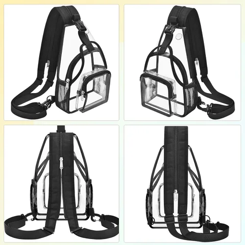 Vista 7 de Mildbeer Mochila pequeña transparente para mujer, bandolera y hombro convertibles, bolsa de festival aprobada por estadios para conciertos y uso
