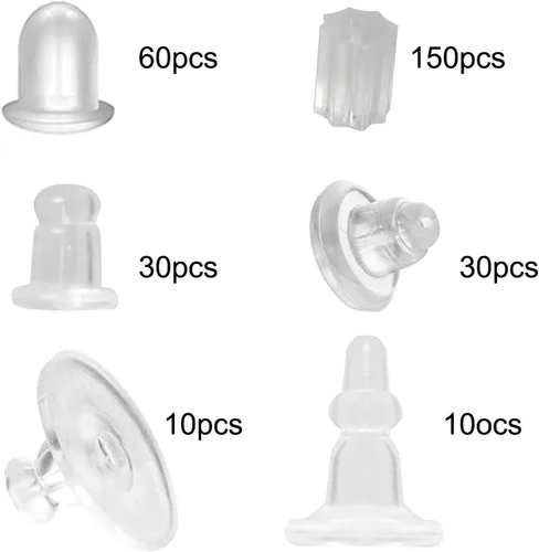 Vista 2 de 290 piezas de aretes de silicona para tachuelas, parte trasera de aretes de cubierta completa, 6 estilos de aretes de goma hipoalergénica 6 estilos
