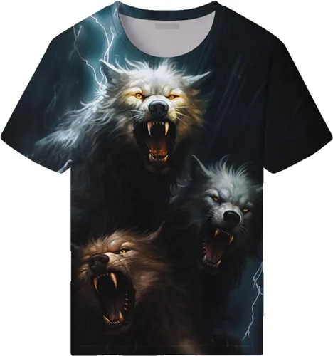 Vista 2 de Camiseta de manga corta con diseño de lobo para hombre