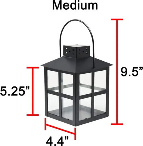 Vista 5 de Juego de 3 faroles decorativos cuadrados para velas, estilo carruaje (negro)