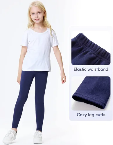 Vista 5 de Domee Girls Cotton Leggings Full Length Solid Pants Pack of 3