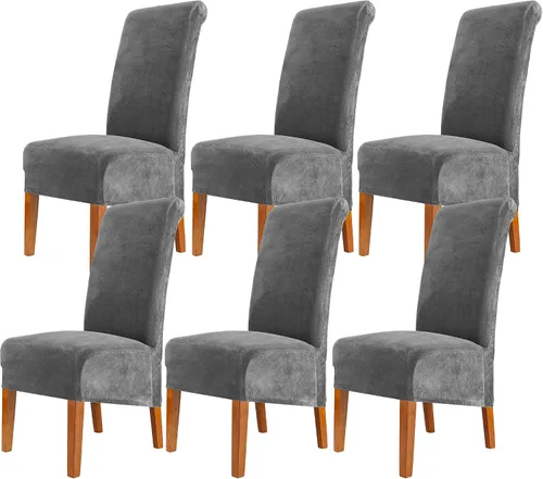 Vista 28 de Fundas elásticas para sillas de comedor, fundas protectoras de asiento extraíbles de terciopelo suave para sillas Parson (2, beige)