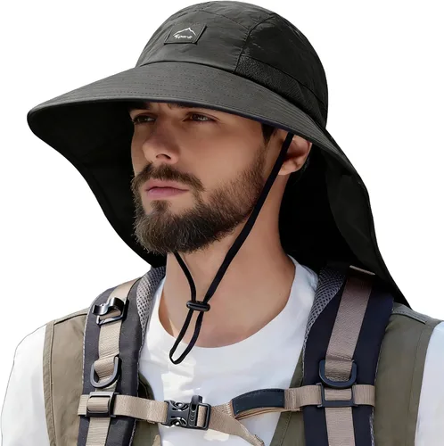 Vista 24 de HUAMULAN Sombrero de verano de ala ancha para mujer, agujero para cola de Bg8112-negro