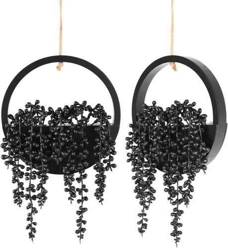 Vista 9 de Floweroyal 2pcs Plantas Suculentas Artificiales Colgantes 20.1'' Cadena de Perlas Falsas en Maceta con Cordón de 9.4'' para Decoración de Pared