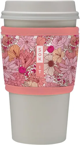 Vista 126 de Sok It HotSok Coffee & Tea - Funda de neopreno con aislamiento reutilizable (floral abstracto)