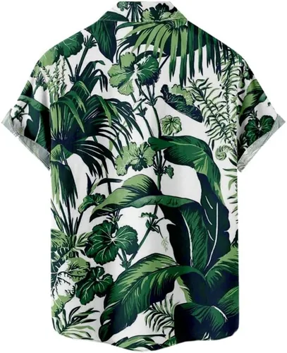 Vista 2 de HAPNBCELE Camisa hawaiana para hombre, diseño de bandera tropical americana, estampado navideño, casual, manga corta, hawaiana con botones