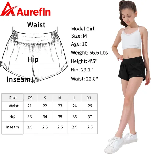 Vista 6 de Aurefin Pantalones cortos deportivos para niñas, pantalones cortos ligeros para correr para adolescentes, niñas, pantalones cortos deportivos