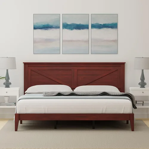 Vista 12 de Glenwillow Home Cama de plataforma de madera maciza estilo granja en tamaño individual, color cereza clásica