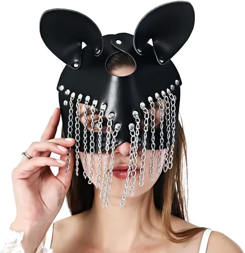 Vista 3 de Furealux Women Leather Masquerade Party Mask for Cosplay Halloween Costume Accessory