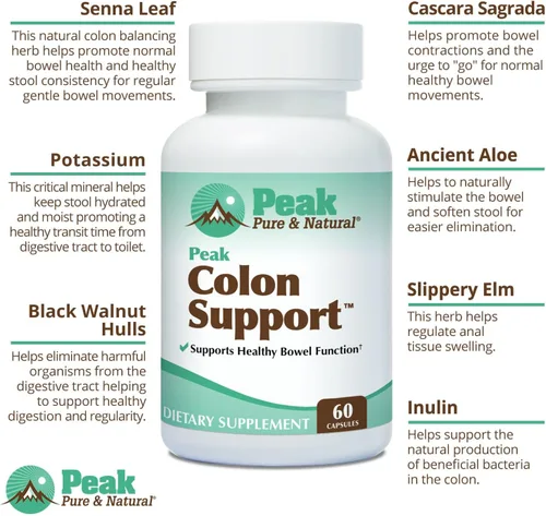 Vista 5 de Peak Pure & Natural Suplemento de limpieza y desintoxicación de colon para la salud digestiva, apoyo para la salud intestinal con inulina