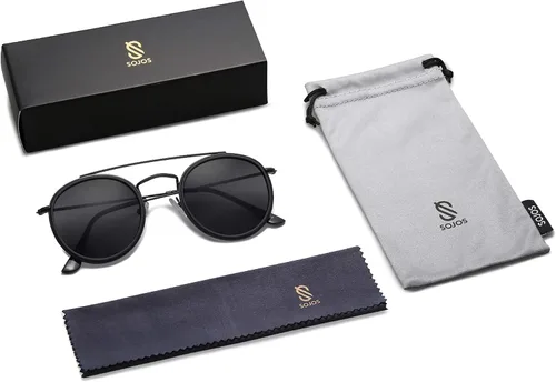 Vista 5 de SOJOS Retro Round Double Bridge Polarized Sunglasses for Women Men Twin Beams Circular UV400 Sunnies