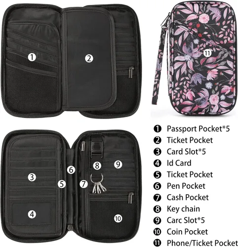 Vista 2 de Soporte para pasaporte de viaje RFID para la familia, soporte grande impermeable para pasaporte de viaje para hombres y mujeres, organizador