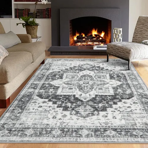 Vista 18 de COZYLOOM Alfombra de área de 2 x 6 pies, tribal, envejecida, para entrada, medallón vintage, alfombra para interiores, alfombra de pelo bajo, suave