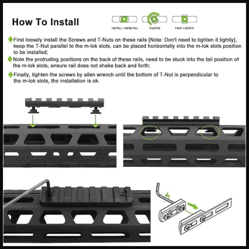 Vista 4 de 360 Tactical 7 Slots M-LOK Sección de riel para M Lok Handguard Siete ranuras Rail Set de 2 piezas