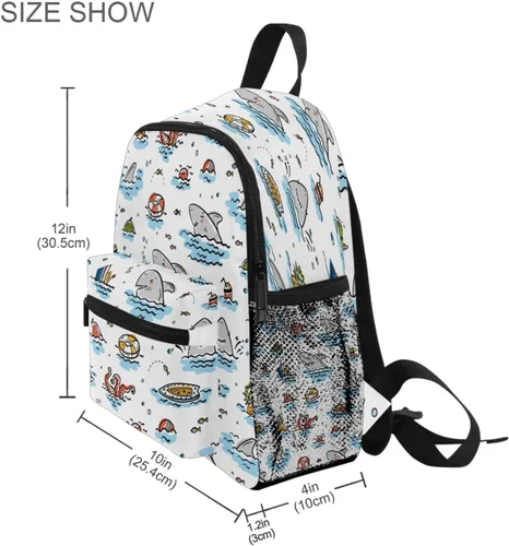 Vista 8 de ZOEO Toddlers Backpack Kids Doodle Cute Shark Animal Summer Childish Bookbag for Boys Girls 3-6 Years Children Preschool Kindergarten Cute Mini Bags