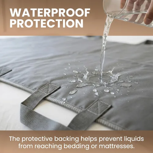 Vista 3 de Almohadilla de Cama de Posicionamiento Lavable con 8 Asas Reforzadas – 34"x52" Impermeable, de Secado Rápido, Protector Absorbente para el Cuidado